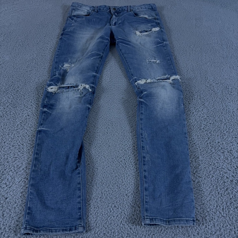 Smoke Rise Jeans Mens 34x34 Blue Straight Light Wash Mid Rise Arc Stretch Denim